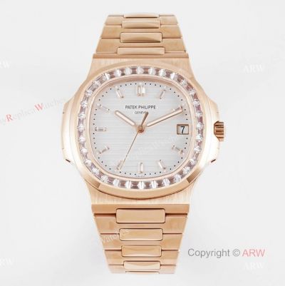 (PPF) V4 Version - Swiss Replica Patek Philippe Nautilus Rose Gold Diamond Bezel Watch For Men